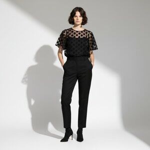 Marella Max Mara Lena Black Top Polka Dot Semi Sheer Lined Organza Size 6 NWT